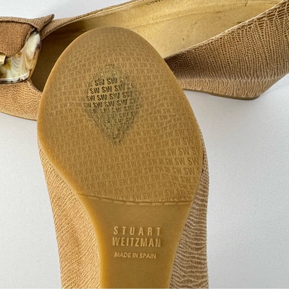 Stuart Weitzman Bucalina Wedge Heels Lizard-Embossed Leather Tortoise Buckle 7.5 - Picture 12 of 14